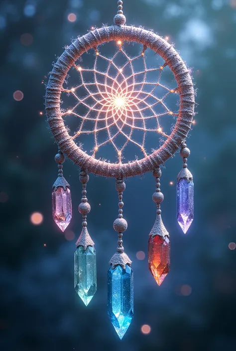 A dreamcatcher made up of crystals
