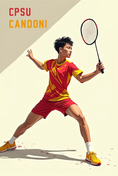 Soluette badminton smasher red and yellow color, with CPSU CANDONI  text at the top, with SMASHER text bellow.