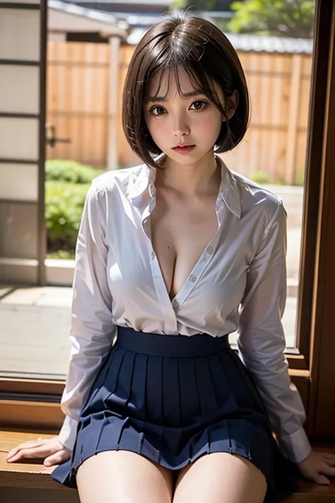 ((browsing caution))、(((open the front of the shirt wide)))、showing cleavage、small breasts、((small breasts))、i can see your thig...