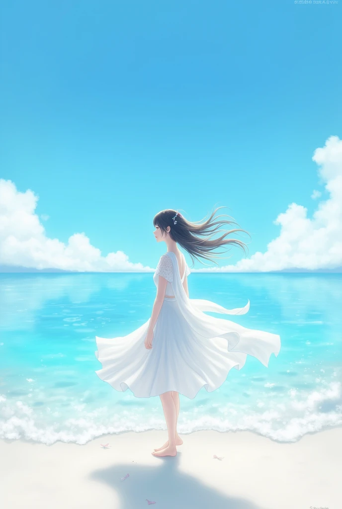 Reiyo Matsumoto,Fluttering Hair,Ocean,Blue sky,White sand beach