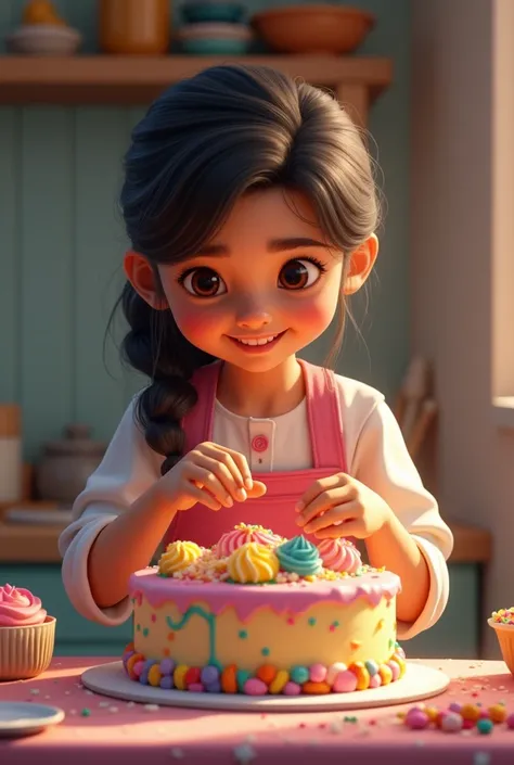 Pakistani girl making decorating cake