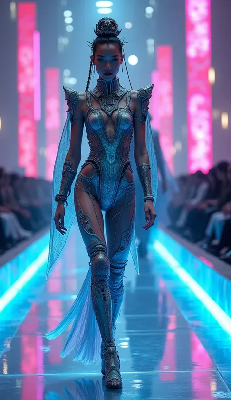 Alien Technology Fashion Show White , fashion photography , Inspired by Chinese Xianxia and Cyberpunk。(best quality,4K,8K,high resolution,masterpiece:1.5), (Practical,Reality,Photo-real:1.05).
information