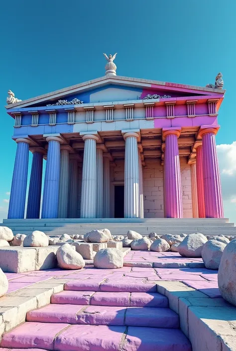 Apparently the Partennon was once extremely colorful.、The temple&#39;s restored blue color　white　Reproducing purple marble