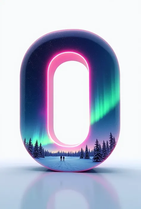 generate a image of letter O in a funky way  , the letter shoul be big and straight and with colourful Northen lights and digitalized vibe and funky colours clean white background. let O face forward. same as the previous one