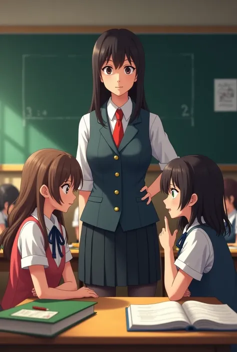 A Teacher is scolding 2 girls students in a class 