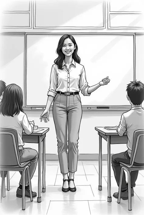 sketch a girl teacher teaching full body