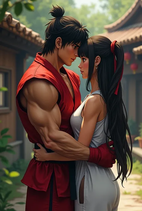 A 60 year old Ryu 
Dark Haired with a little bit of grey
59 

A bittersweet reunion 
With a 
A 2 Filipino Girl
Dark brown but long hair 
54

Outside the dojo, an intense encounter with an embrace