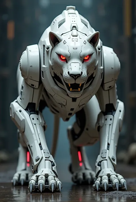 White lion robot look red eye