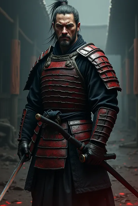 Samurai with Blood and Dark backgrond