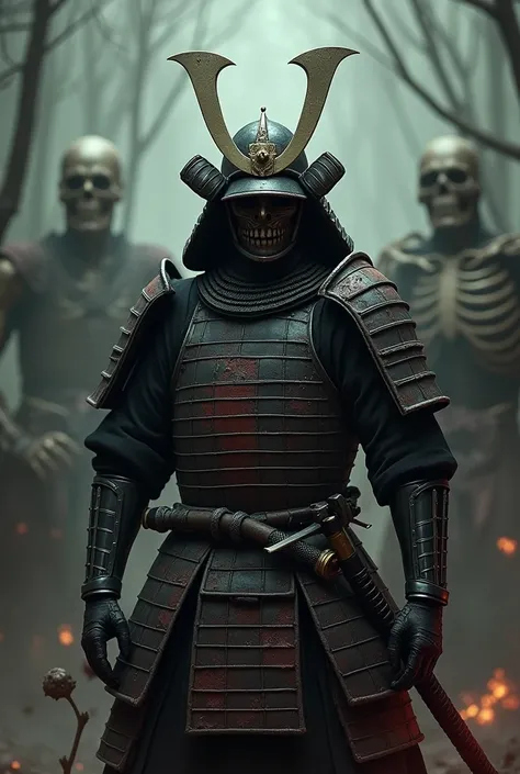 Bloddy samurai with skeleton backgrond no face 