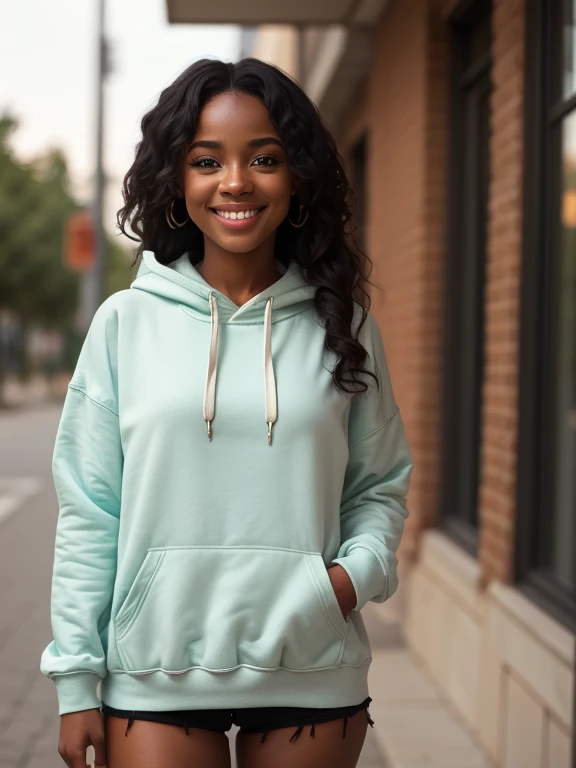 girl, ebony, african, smile size, oversize hoodie