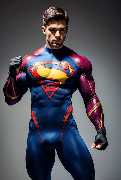 Muscular superhero in tight lycra suit
