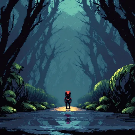 Horror Forest. at night. 3D Pixel Graphic Wallpaper 4K. awesome Pixel art. Pixel art. monster. Unreal Engine Detailed Pixel Graphics