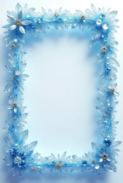 Ice themed rectangular frame with gems and decoration no background 