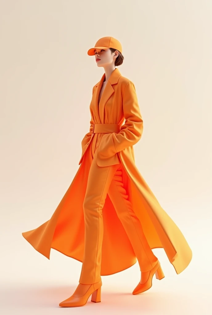 3D fashion trend icon for current stories in instagram, orange color made of matte plastic, high detail, 3D рендер, тело женское stylization, on a white background, stylization
