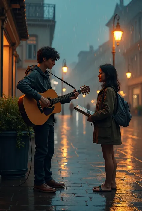 than Playing Guitar in the Rain (Chapter 1: The Encounter): Ethan is playing his guitar in the town square on a rainy evening. Luna walking by with her art supplies, stops to listen to the melancholy sound of his music.

Luna is same age with ethan around ...