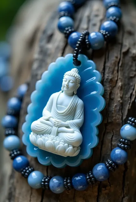 Discover the serene beauty of this unique agate necklace, meticulously crafted with a pendant featuring a carved image of Buddha Shakyamuni seated on a lotus pedestal. The blue and white agate not only brings a sense of calm and tranquility but also helps ...