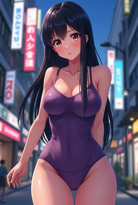 masterpiece,8k,Highest quality,Ultra-fine Illustration, The whole body is visible,Highly detailed face, Fine and glowing skin,Big eyes), (long, straight black hair, Big Breasts: 1.2), (Shooting from below,Downward), Pretty face, 2 Japan,Camisole dress,Roll...