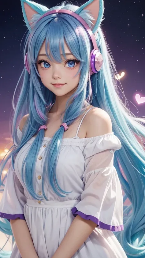 purple hair, blue hair, light blue hair, dark blue hair, pink hair, gradient hair, ahoge, curly hair, double bun, crossed bangs, messy hair, long hair, side swept bangs, floating hair, expressive hair, cloud hair, quiff, heart ahoge, halo, hairclip, beret,...