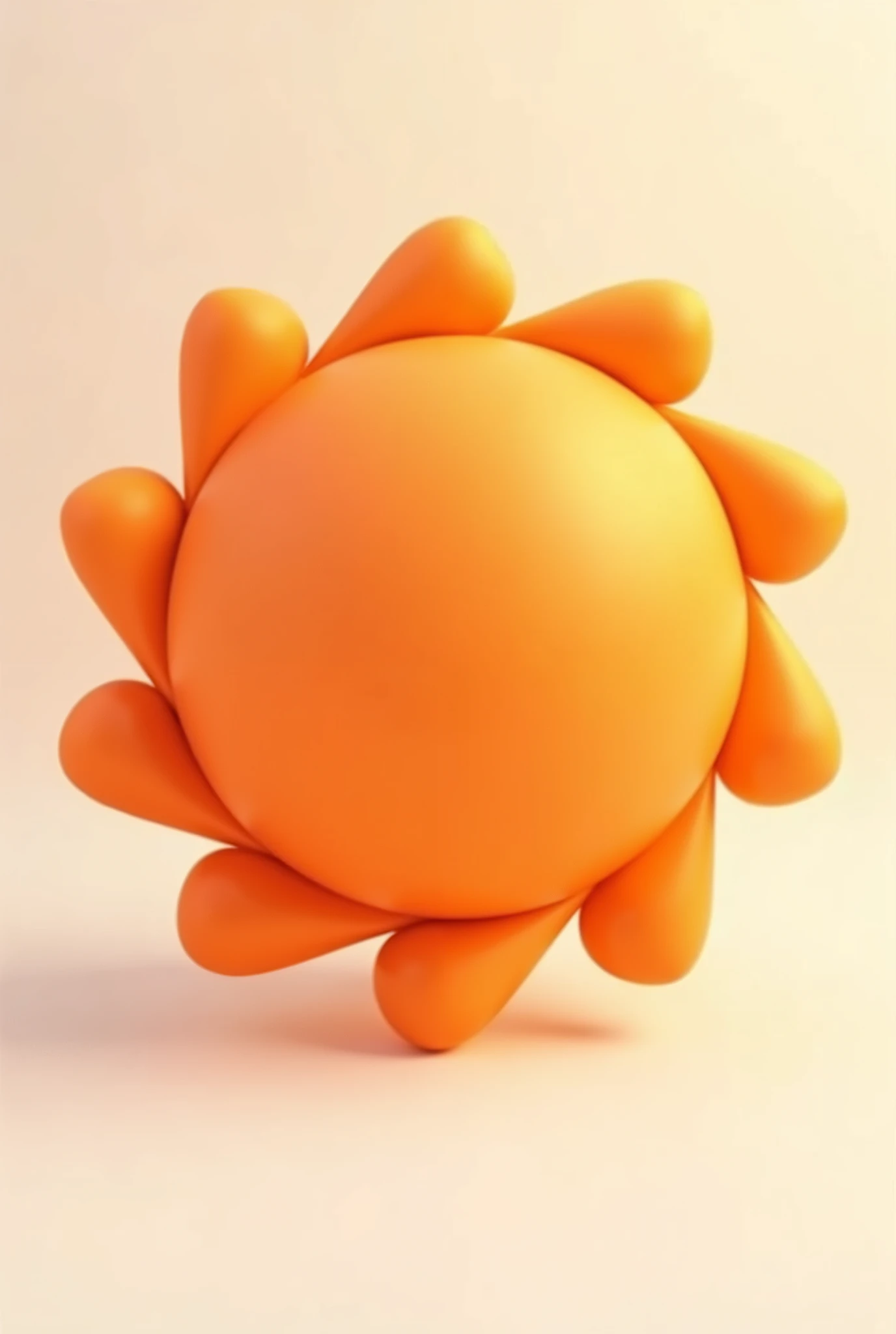 The sun with rounded rays, stylized in orange matte plastic, volumetric, Background white
