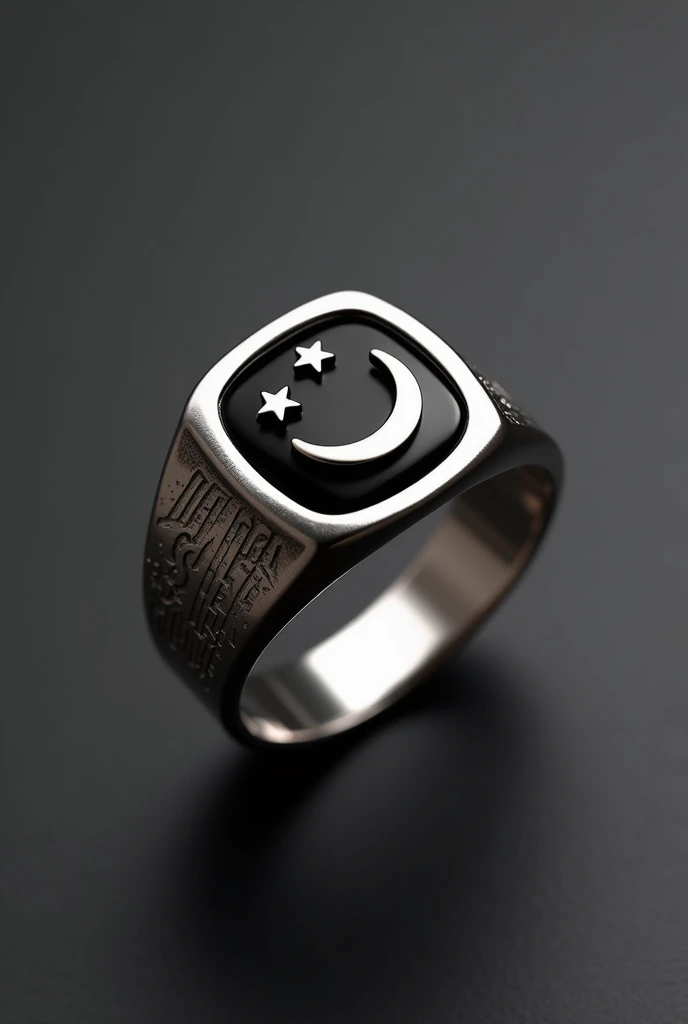 The ring has a black agate stone face and an open design ring frame that can suit everyone. The ring body has a crescent moon and star symbol, suitable for Muslim men with a strong design