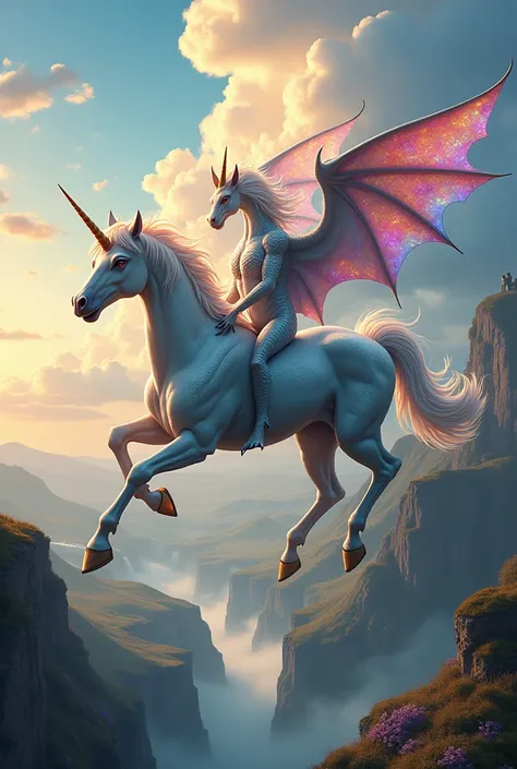 Un dragon qui chevauche une licorne
