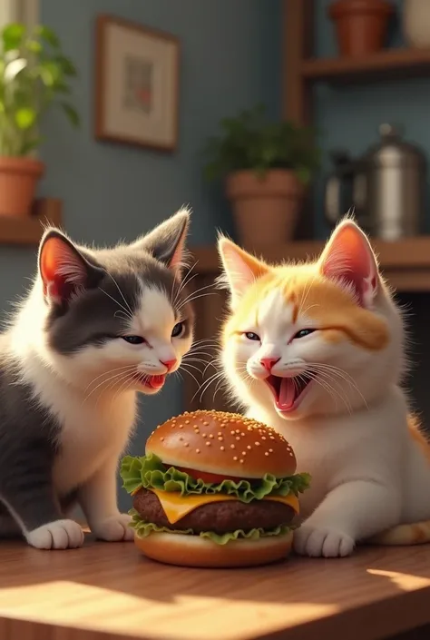 Cats enjoying the independence and eating burger