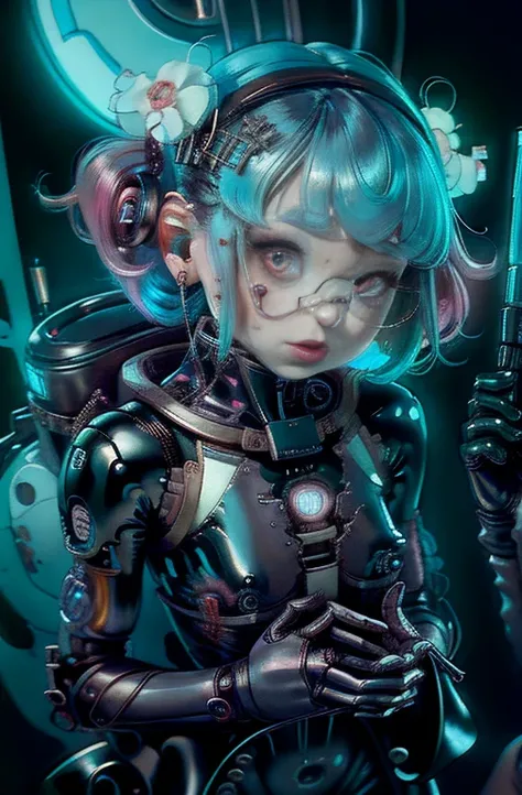 Inorganic, Feminine body, Big , Machine body, Robot head, Androids, looking at viewer, anime key visual, Deformation, Ghibli-like colours, anime style, Conceptual art