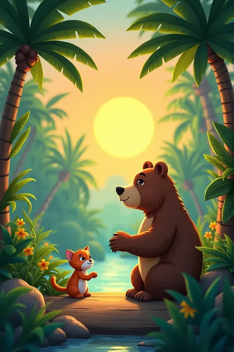 In the heart of a vibrant jungle, there lived a curious cat named Whiskers and a gentle bear named Bruno. One sunny morning, Whiskers, in search of adventure, stumbled upon Bruno, who was enjoying a peaceful nap under a giant mango tree.

Intrigued by the ...