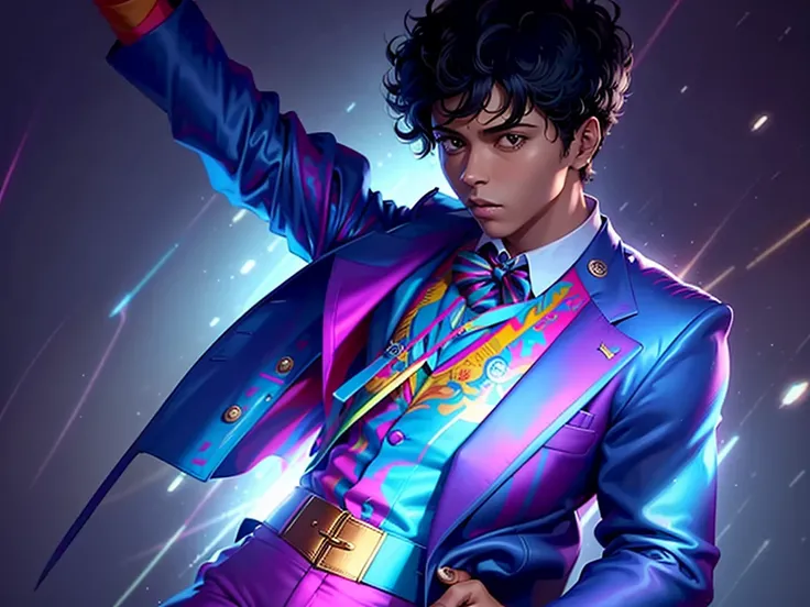 a Bruno Mars in a colorful suit upper body
