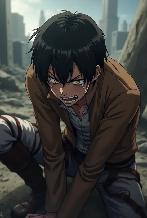 Eren Yeager crying  hard after losing his teammates