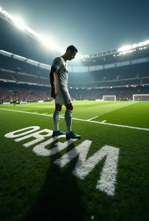 Cristiano Ronaldo writing THANOU on the Santiago Bernabéu pitch 