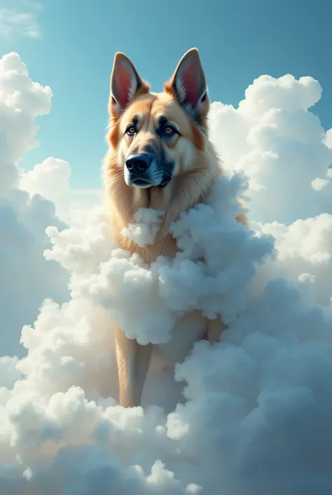 Realistic German Shepherd Dog in the clouds to evoke the soul of the latter, son corps fait en nuages