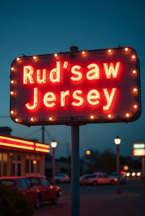 an American sign with lights reading NEW JERSEY horizontally clear and straight for printing in the style of a diner sign 