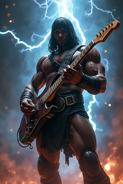 He-Man with Black skin playin Eléctric guitar