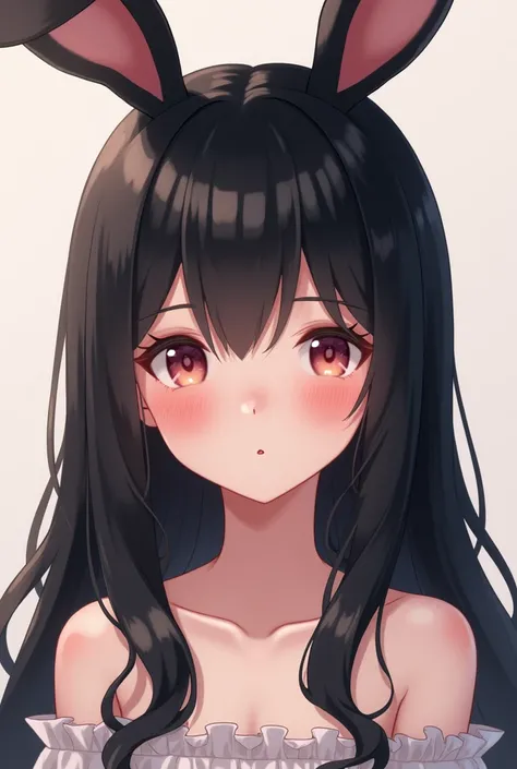 One girl, Long Hair, chest, Blushing, Black Hair, Bunny ears, 