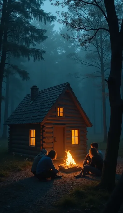 Scene: A small, dimly lit cabin deep in the woods. The wind howls outside, and the trees creak under its force. Inside, a group of friends sits around a small fireplace.

Characters:

Emma (Nervous and anxious)
Jack (Brave, but skeptical)
Lily (Curious and...