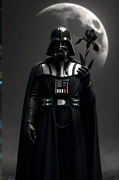 darth vader carrying a black iris in space in front of the black star