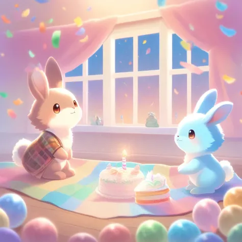 cuteAn illustration,Rabbitの幼稚園,Rabbitの親子:animal:cute:approach:Comfortable and warm:looks happy,An illustration,pop,colorfulに,color,,Lamp light,Rabbitの親子:Dreaming happily,The room is warm and full of happiness..,,colorful,Fancy,Fantasy,patchwork:quilt,detai...