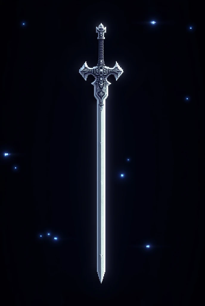 black backdrop, pixel art style, digital arl, pixel art. a long sword, long sword item