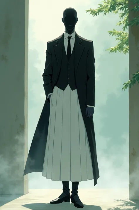 No face from spirited away, gentleman version, wearing white skirt and black jacket and black pants
