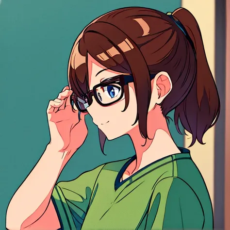 cute、brownhair、glasses、ponytail