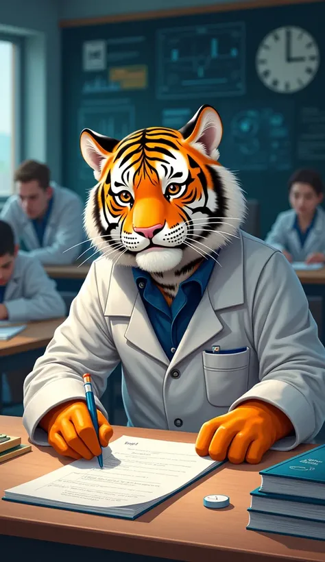 Ho Hung participates in classes on space science, from physics to spaceship technology. The tiger diligently takes notes and practices experiments to grasp knowledge.