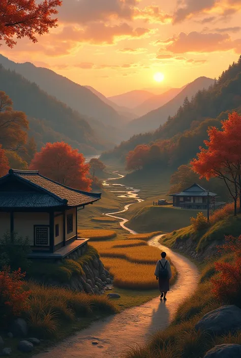 Autumn evening in the Japanese countryside