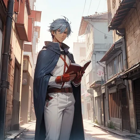 Masterpiece, High Resolution, Anatomically Correct, Best Quality, HD, High Details, High Quality, Anime Style, High Fantasy, solo character alone, back view.
{{(:(A 34-years-old swordsman),(very short greyish-blue hair, tanned skin, beautiful brown eyes wi...