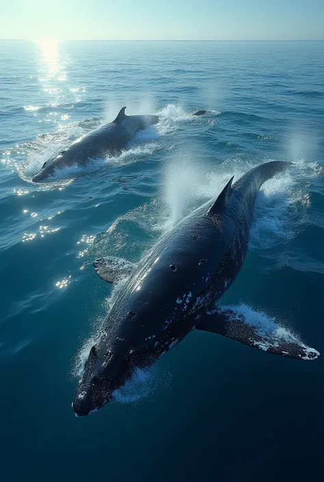 Whales,Ocean,Realistic images as if taken with a single-lens reflex camera,Jumping