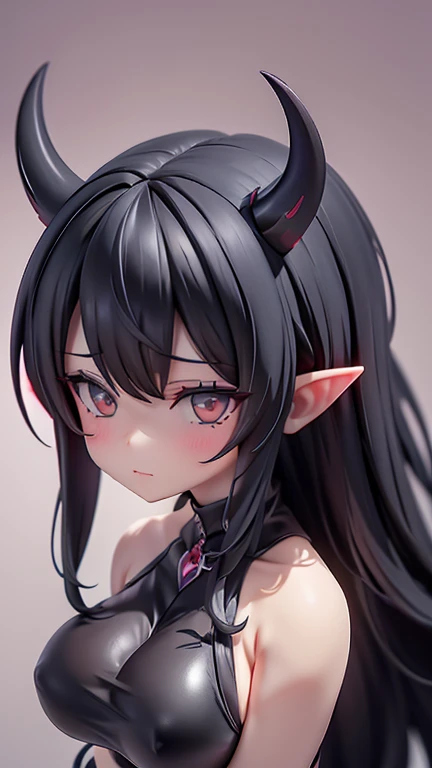 female cadres、Enemy Characters、cool、Big Breasts、Black Hair、Long Hair、Hair tip perm、Horns growing、Devil horns、Pointy Ears、frontview、Full Shot
