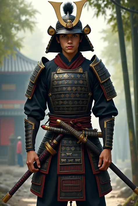 Heres a detailed prompt for c

"A realistic digital painting of a teenage male samurai wearing an authentic samurai suit from feudal Japan. The armor is traditional, with detailed, intricate patterns and dark, muted colors, including black, deep red, and m...