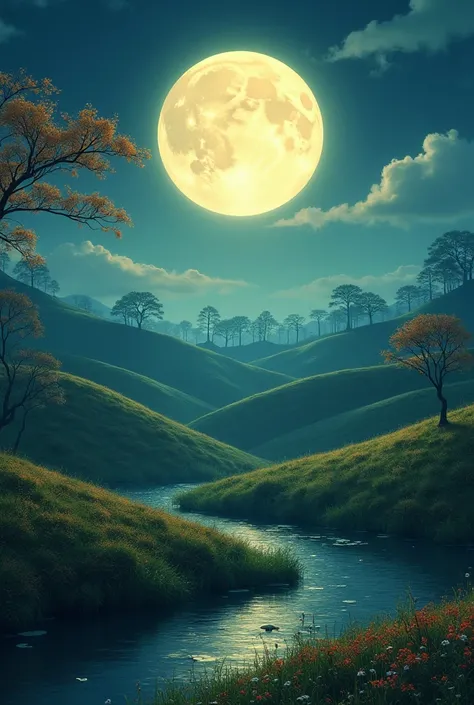 Japan countryside　autumn　night　full moon