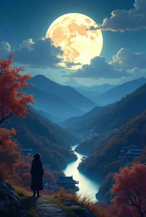 Autumn evening in the Japanese countryside　full moon